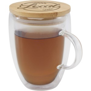 Leona 350 ml glass cup with bamboo lid, Transparent clear (Mugs)