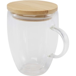 Leona 350 ml glass cup with bamboo lid, Transparent clear (Mugs)
