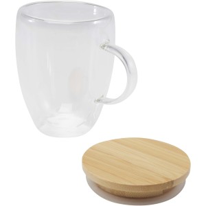 Leona 350 ml glass cup with bamboo lid, Transparent clear (Mugs)