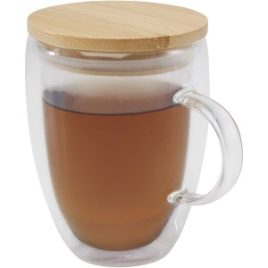 Leona 350 ml glass cup with bamboo lid, Transparent clear (Mugs)