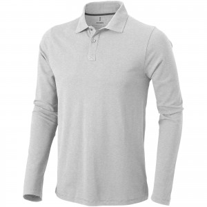 Oakville long sleeve men's polo, Grey melange (Long-sleeved shirt)