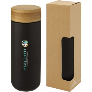 Lumi 300 ml ceramic tumbler with bamboo lid, Solid black (Glasses)