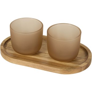 Male wooden serving tray and glass cups set, Oatmeal