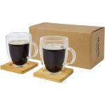 Manti 2-piece 350 ml double-wall glass cup with bamboo coast (11331601)