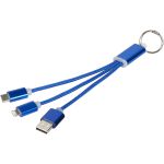 Metal 3-in-1 charging cable with keychain, Royal blue (13496102)