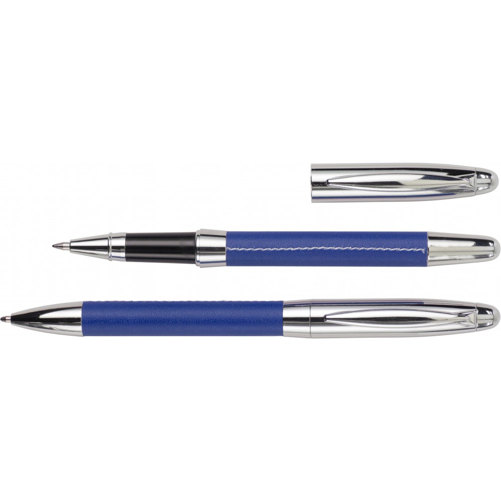 Printed Metal ballpen and rollerball, cobalt blue (Pen sets)