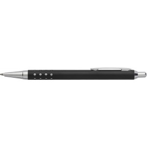 Aluminium ballpen with shiny chromed plastic pusher, black (Metallic pen)