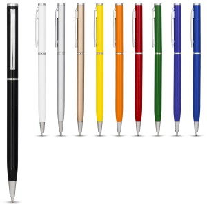Slim aluminium ballpoint pen, White (Metallic pen)