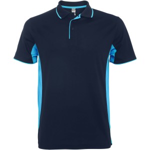 Montmelo short sleeve unisex sports polo, Navy Blue, Sky blue (T-shirt, mixed fiber, synthetic)