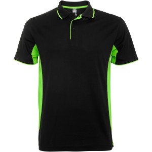 Montmelo short sleeve unisex sports polo, Solid black, Lime (T-shirt, mixed fiber, synthetic)