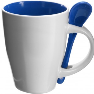 Ceramic mug with spoon Eduardo, blue (Mugs)