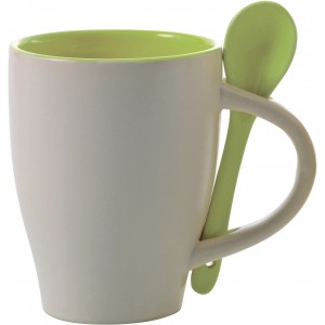 Ceramic mug with spoon Eduardo, lime (Mugs)