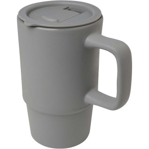 Carter 450 ml ceramic mug with plastic lid, Grey