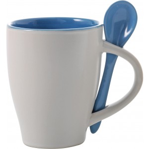 Ceramic mug with spoon Eduardo, light blue (Mugs)