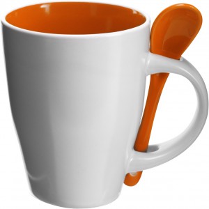 Ceramic mug with spoon Eduardo, orange (Mugs)