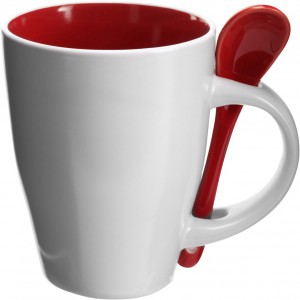 Ceramic mug with spoon Eduardo, red (Mugs)