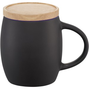 Hearth 400 ml ceramic mug with wooden lid/coaster, solid black,Blue (Mugs)