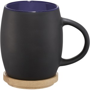 Hearth 400 ml ceramic mug with wooden lid/coaster, solid black,Blue (Mugs)