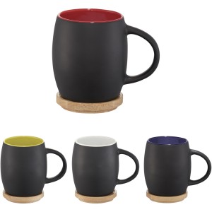 Hearth 400 ml ceramic mug with wooden lid/coaster, solid black,Red (Mugs)