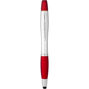 Nash stylus ballpoint pen and highlighter, Silver,Red (Multi-colored, multi-functional pen)