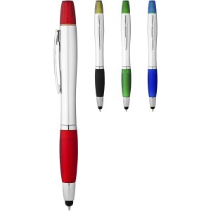 Nash stylus ballpoint pen and highlighter, Silver,Red (Multi-colored, multi-functional pen)