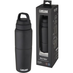 MultiBev vacuum insulated stainless steel 500 ml bottle and 350 ml cup, Solid black (Sport bottles)