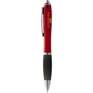 Nash ballpoint pen with coloured barrel and black grip, Red, solid black (Plastic pen)