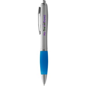 Nash ballpoint pen with silver barrel with coloured grip, Silver,aqua blue (Plastic pen)