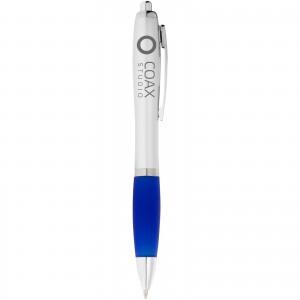 Nash ballpoint pen with silver barrel with coloured grip, Silver,Royal blue (Plastic pen)