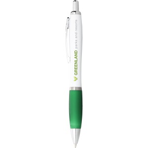 Nash ballpoint pen with white barrel and coloured grip, White,Green (Plastic pen)