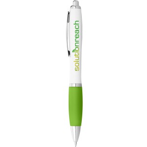 Nash ballpoint pen with white barrel and coloured grip, White,Lime (Plastic pen)