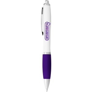 Nash ballpoint pen with white barrel and coloured grip, White,Purple (Plastic pen)