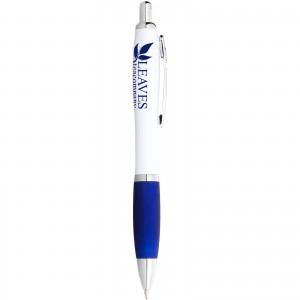 Nash ballpoint pen with white barrel and coloured grip, White,Royal blue (Plastic pen)