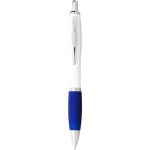 Nash ballpoint pen with white barrel and coloured grip, White,Royal blue (10637100)