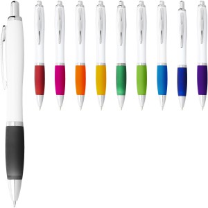 Nash ballpoint pen with white barrel and coloured grip, White, solid black (Plastic pen)