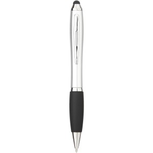 Nash coloured stylus ballpoint pen with black grip, Silver, solid black (Plastic pen)