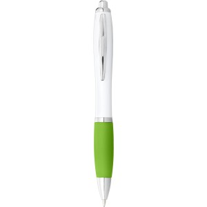 Nash ballpoint pen with white barrel and coloured grip, White,Lime
