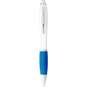 Nash ballpoint pen with white barrel and coloured grip, White,Aqua