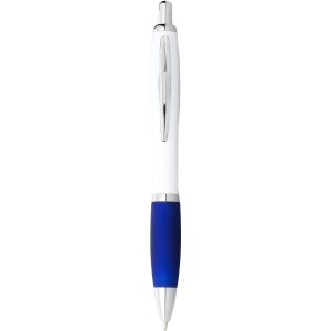 Nash ballpoint pen with white barrel and coloured grip, White,Royal blue