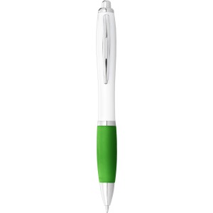 Nash ballpoint pen with white barrel and coloured grip, White,Lime