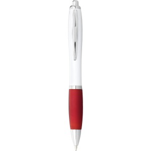 Nash ballpoint pen with white barrel and coloured grip, White,Red