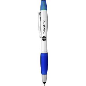 Nash stylus ballpoint pen and highlighter, Silver,Royal blue (Multi-colored, multi-functional pen)