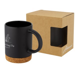 Neiva 425 ml ceramic mug with cork base, Solid black (Mugs)