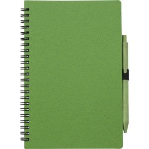 Wheat straw notebook with pen Massimo, green (Notebooks)
