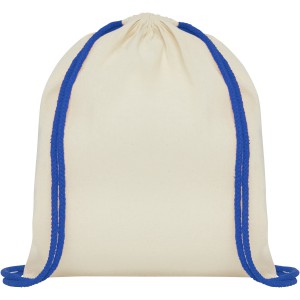 Oregon 100 g/m2 cotton drawstring backpack with coloured cords, Natural, Royal blue (Backpacks)