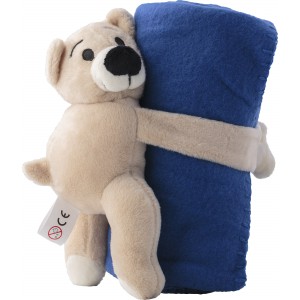 Plush toy bear with fleece blanket Owen, cobalt blue