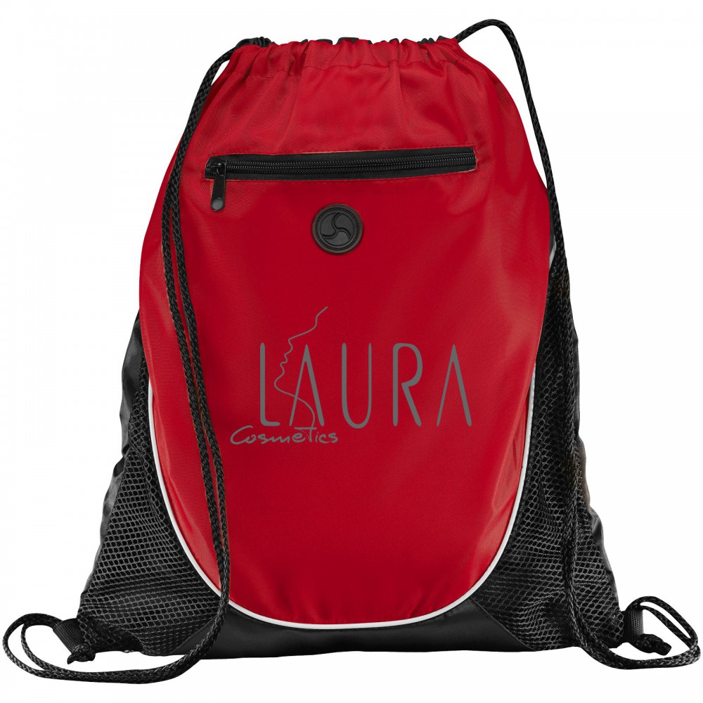 Printed Peek drawstring backpack, Red, solid black (Backpacks)