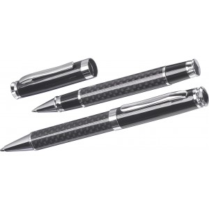 Carbon fibre and brass writing set Ziva, black (Pen sets)