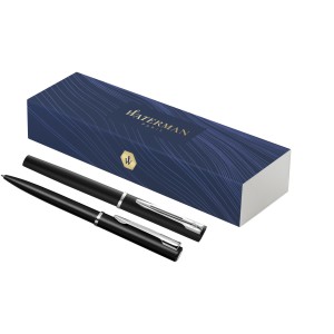 Allure ballpoint and rollerball pen set, Solid black (Pen sets)
