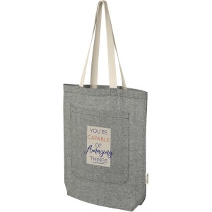 Pheebs 150 g/m2 recycled cotton tote bag with front pocket 9L, Heather black (cotton bag)